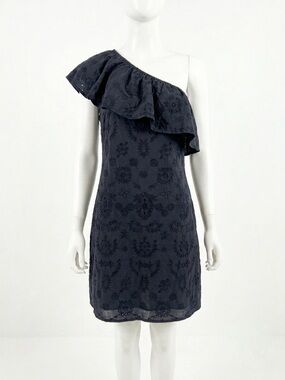 Abercrombie & Fitch Navy One-Shoulder Eyelet Ruffle Dress